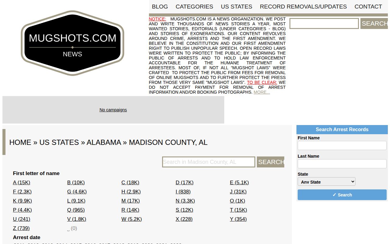 Unofficial historical Madison County mugshot record index