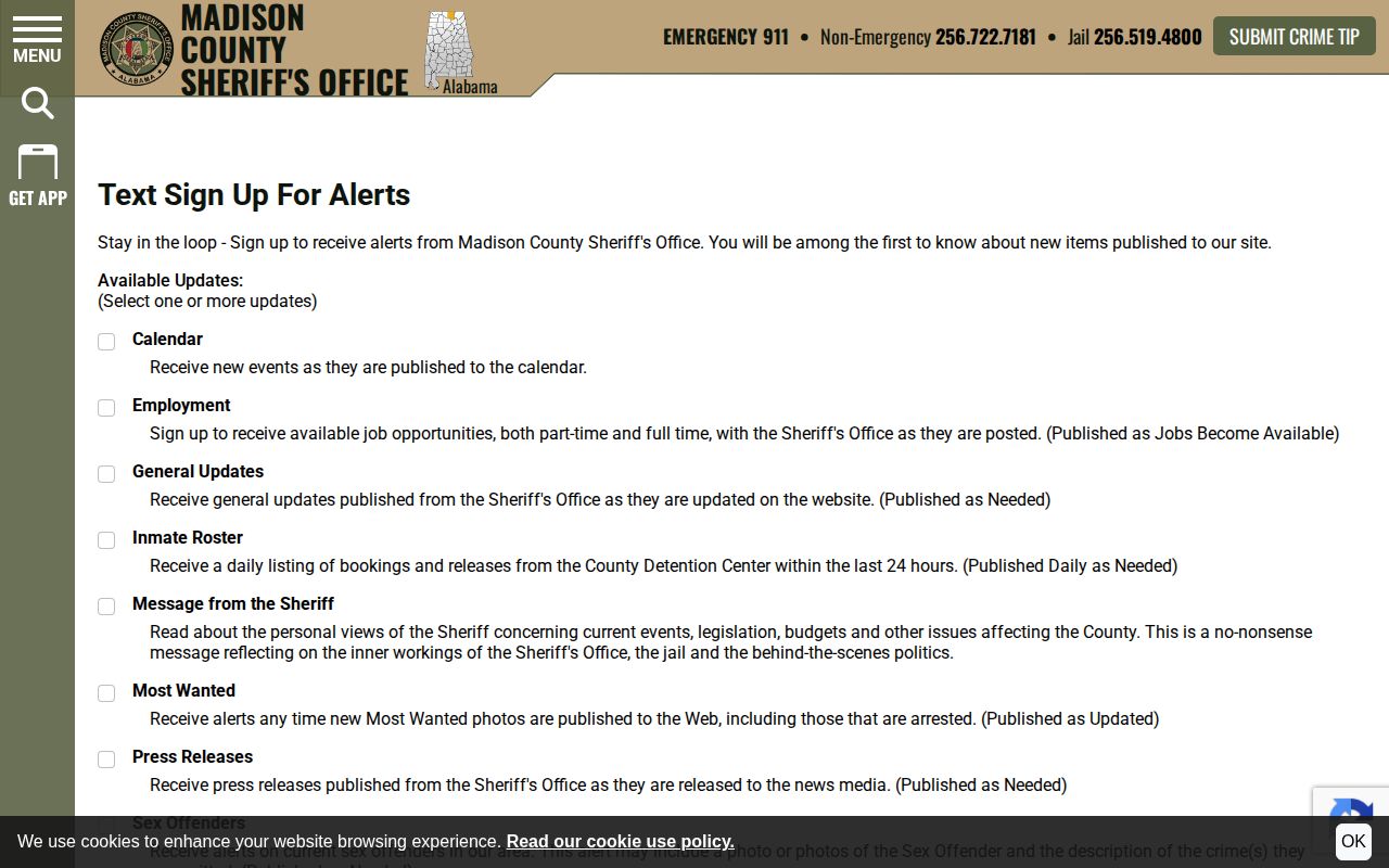 Madison County wanted-fugitive and press-release alert signup